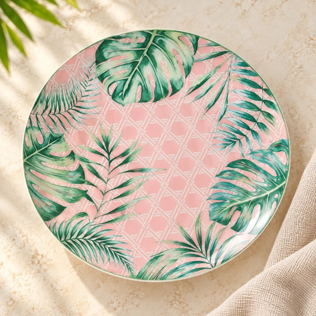 PLATO PORCELANA ROSADO HOJA KAAS, código 60030