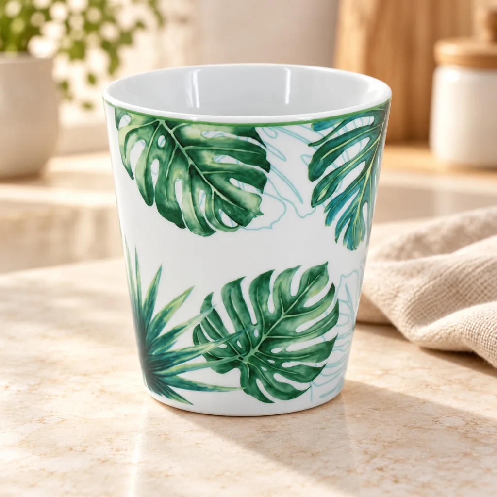 TAZA PORCELANA BLANCO HOJA KAAS, código 60032