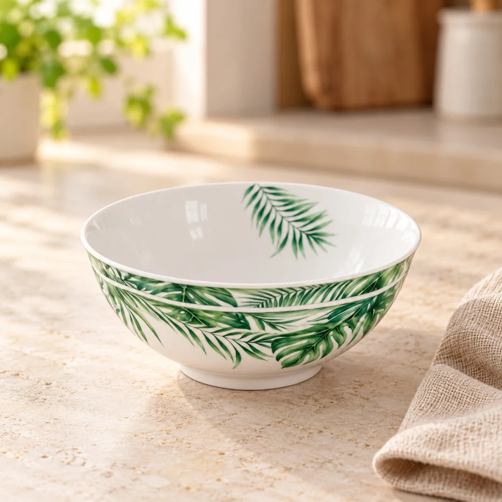 BOWL PORCELANA BLANCO HOJA KAAS, código 60033