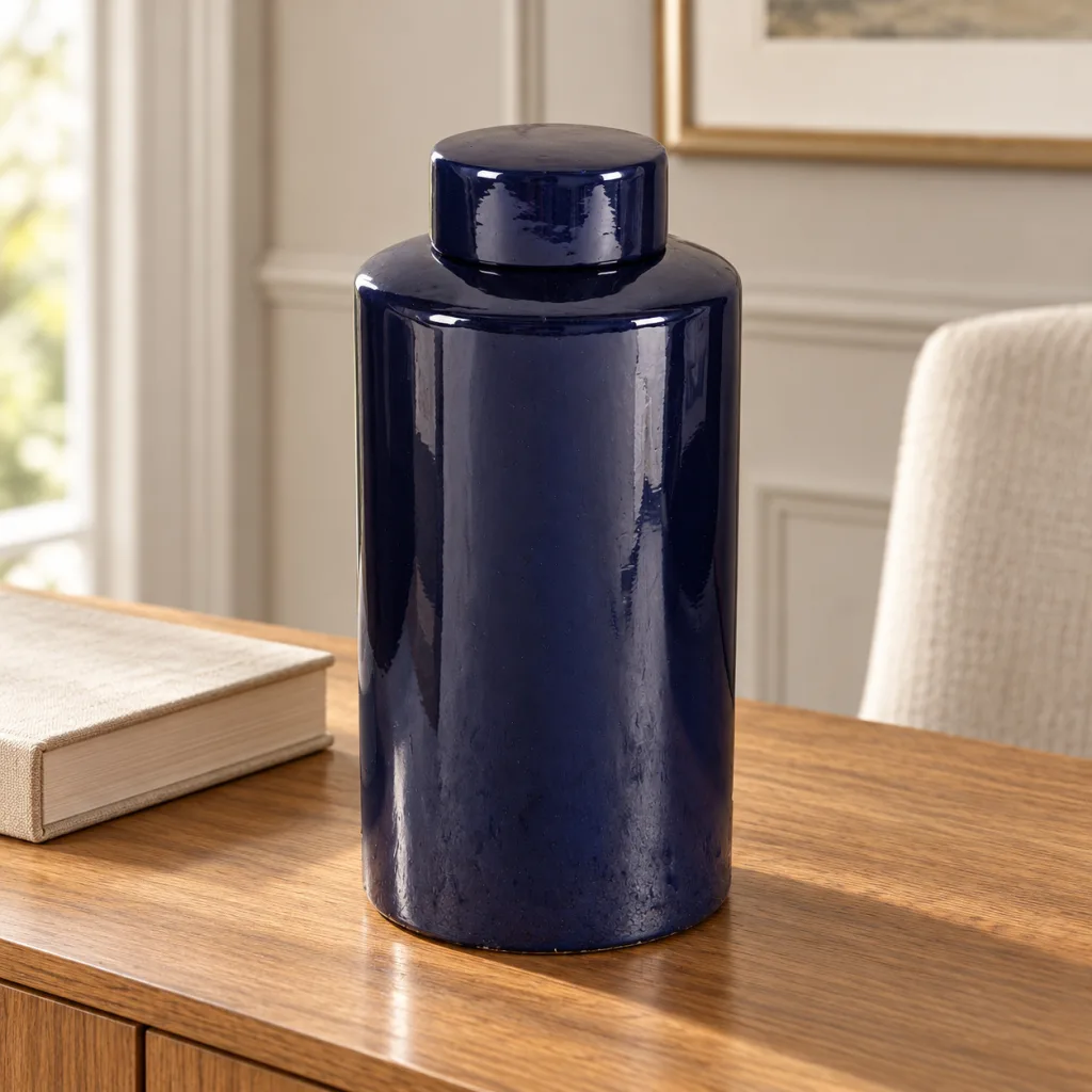 JARRON DE CERAMICA AZUL L AV69748 de KAAS en ambiente