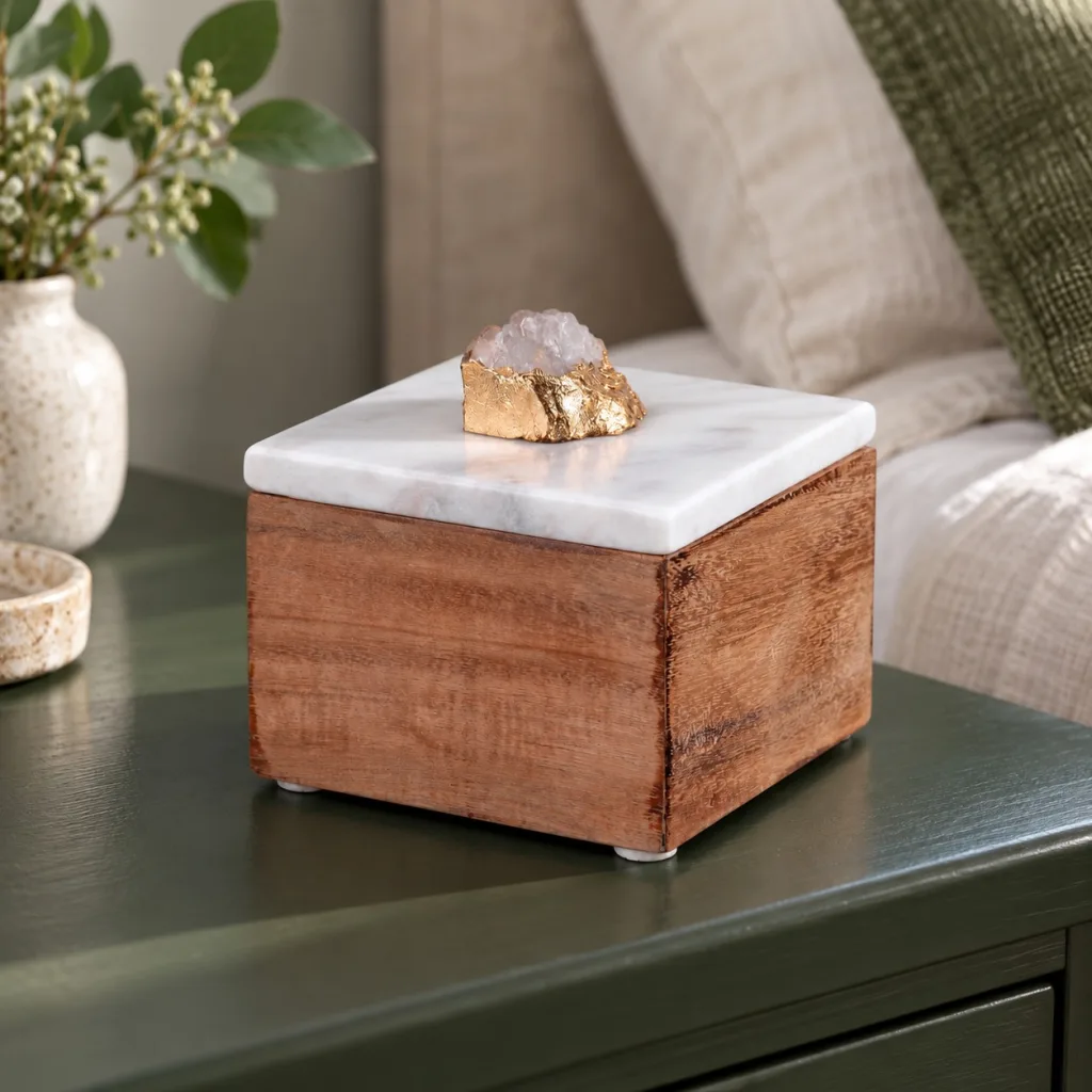 CAJA DE MADERA C/TAPA MARMOL 43097 en ambiente