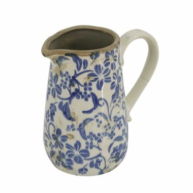 JARRA BLANCA FLORES AZULES