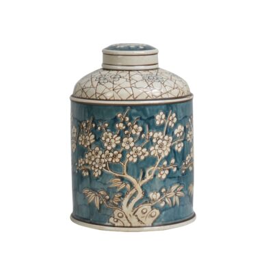 JARRON DE CERAMICA COLOR TURQUESA Y CAFE