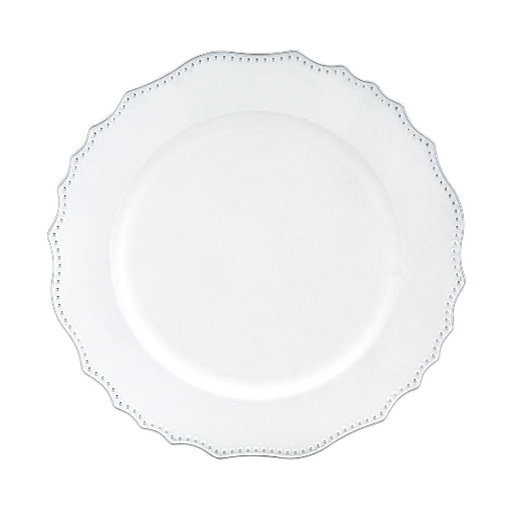 PLATO BASE BLANCO CON BORDE PLATEADO