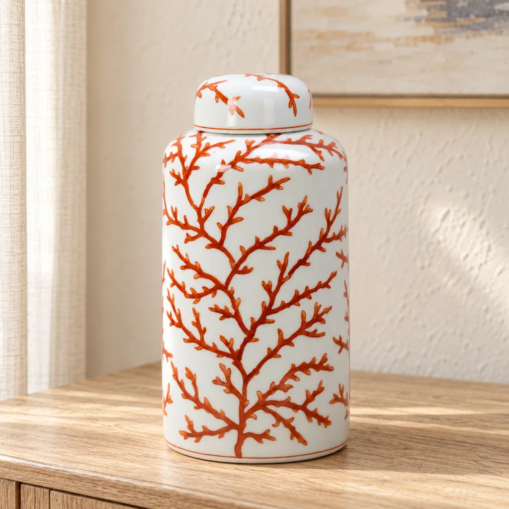 JARRON CILINDRO CON TAPA BLANCO Y ROJO JCD11933P de KAAS en ambiente