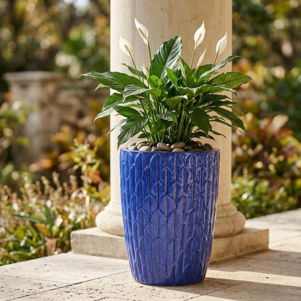 MACETA DE CERAMICA COLOR AZUL - M