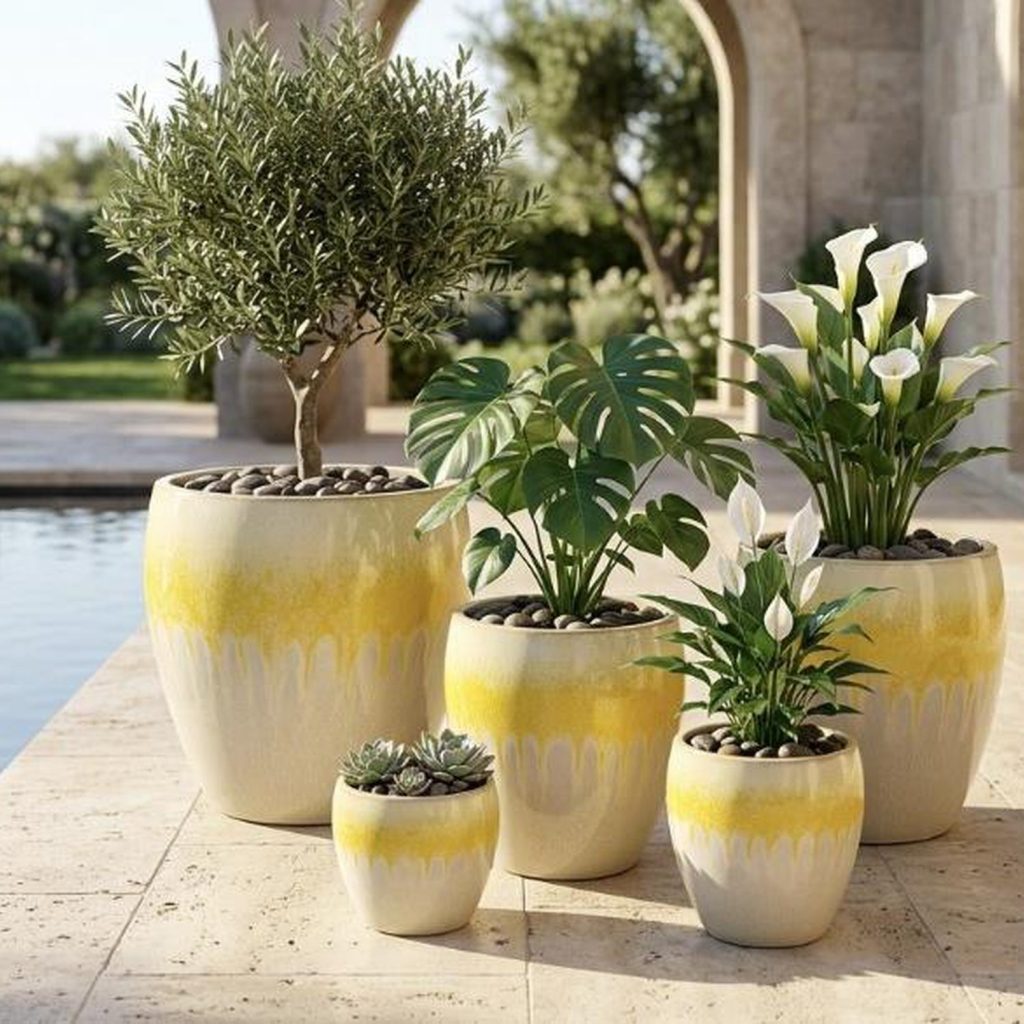 MACETA DE CERAMICA COLOR AMARILLO - L