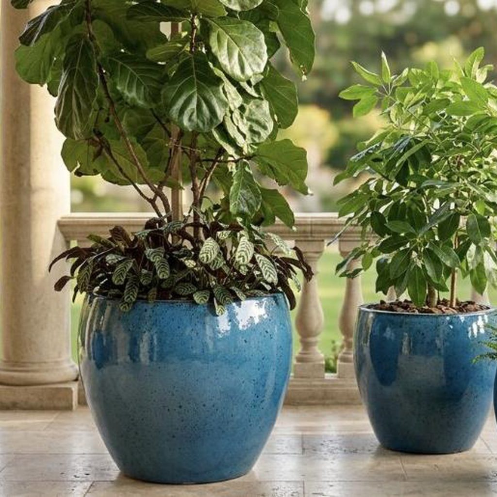 MACETA DE CERAMICA COLOR TURQUESA - L