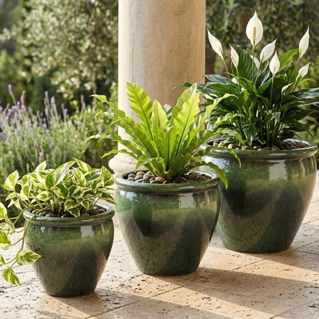 MACETA DE CERAMICA COLOR VERDE - M
