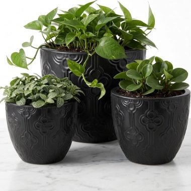 MACETA DE CERAMICA COLOR NEGRO - M