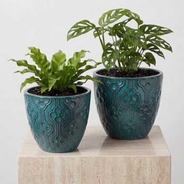 MACETA DE CERAMICA COLOR TURQUESA - L
