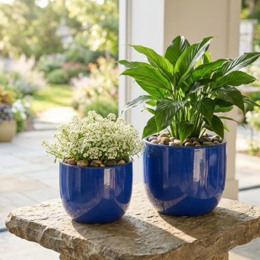 MACETA DE CERAMICA COLOR AZUL - L