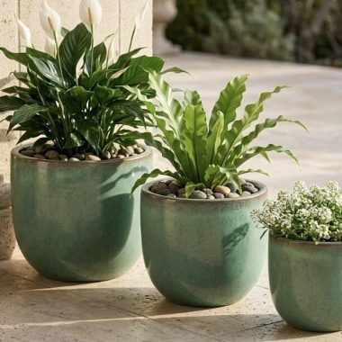 MACETA DE CERAMICA COLOR VERDE - L