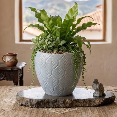 MACETA DE CERAMICA COLOR GRIS - S