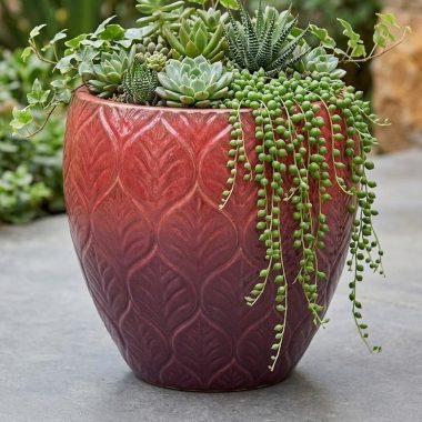 MACETA DE CERAMICA COLOR ROJO - M