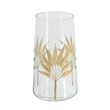 FLORERO DE VIDRIO CON HOJA DORADA