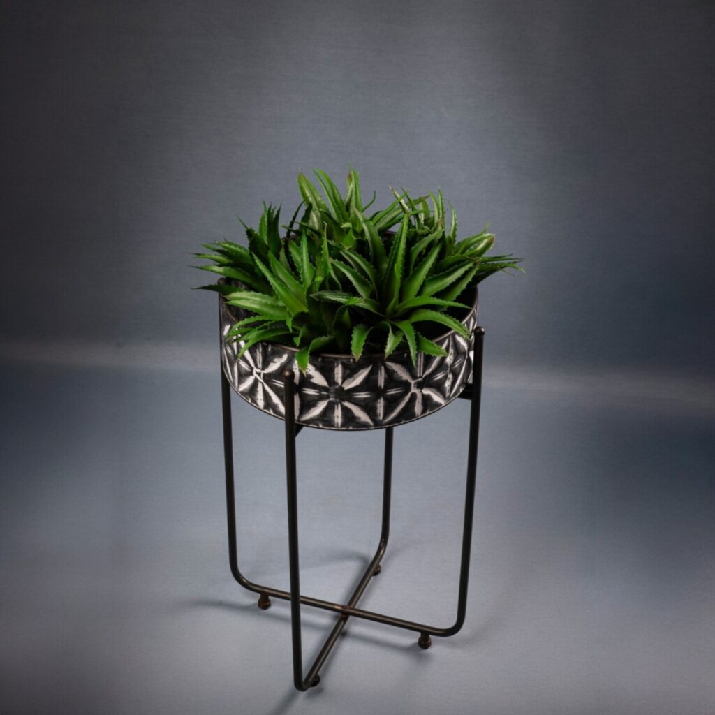 S/2 JARDINERA GRIS SOPORTE ALTO DE METAL