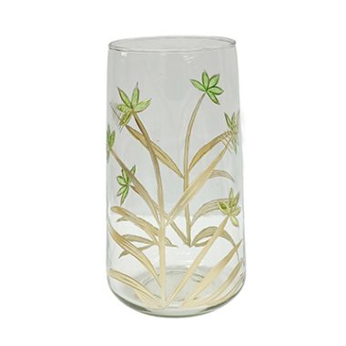 FLORERO VIDRIO FLOR DORADO/VERDE L