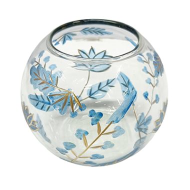 FLORERO VIDRIO REDONDO FLOR AZUL