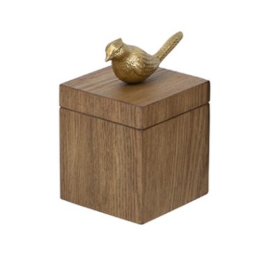 CAJA DE MADERA CON PAJARO DORADO S