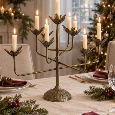 CANDELABRO FLOR DORADO ANTIGUO 9 VELAS