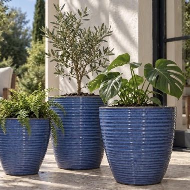 MACETA CERAMICA AZUL S