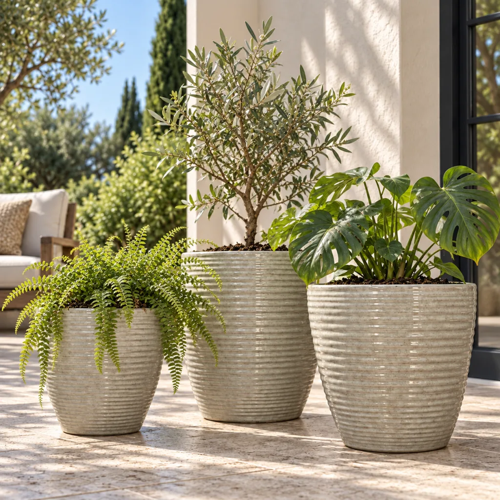 Macetas de cerámica 1519GRL ambientadas con plantas