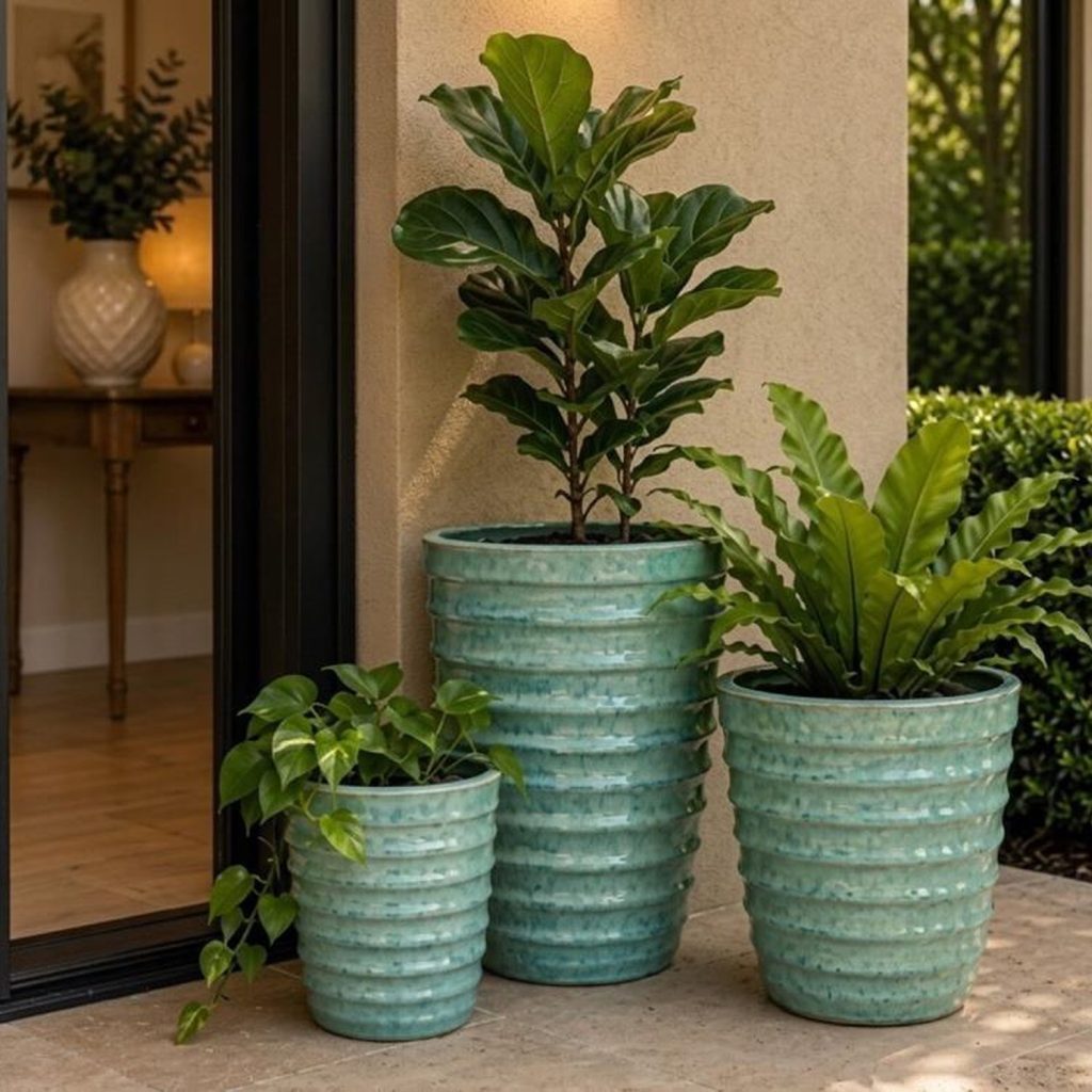 MACETA CERAMICA TURQUESA L