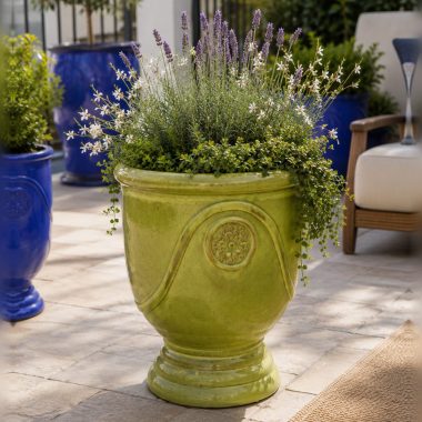 MACETA CERAMICA VERDE LIMON TIPO COPA M