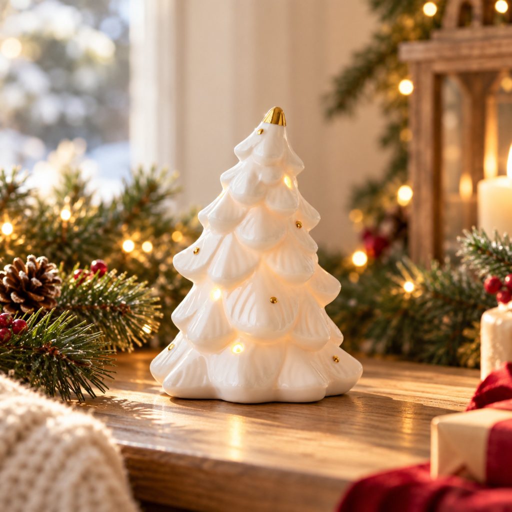 ARBOL BLANCO CON DETALLES DORADOS