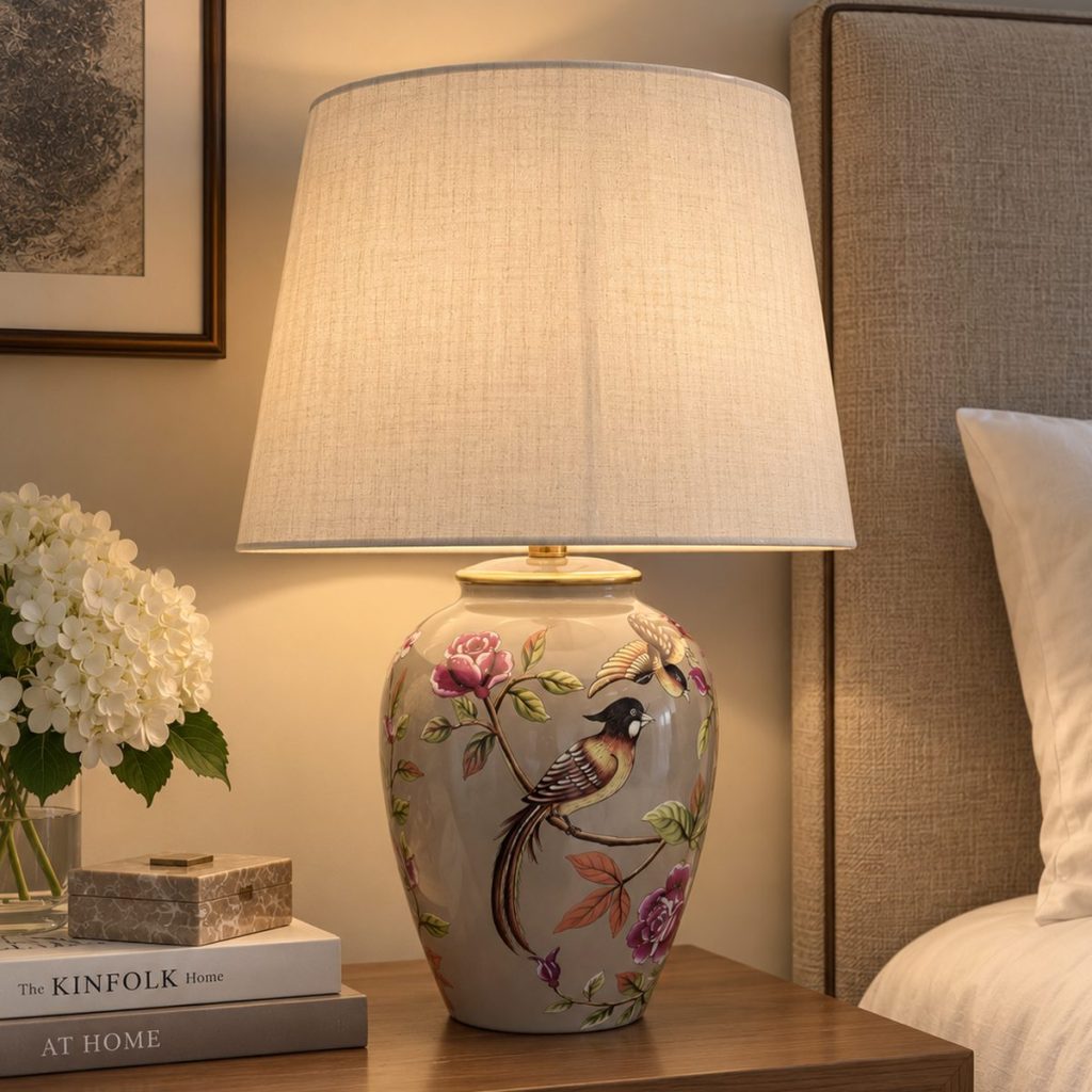 LAMPARA TAUPE FLORES