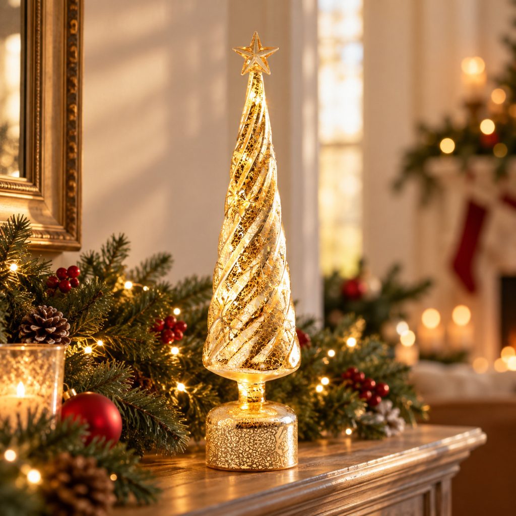 ARBOL CON PEDESTAL ESTRELLA DORADO